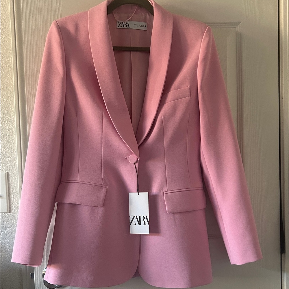 ZARA Pink Shawl-Collar Single-Button Blazer